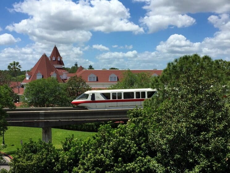 The monorail provides direct transportation from Disney hotels with monorail to the Magic Kingdom.