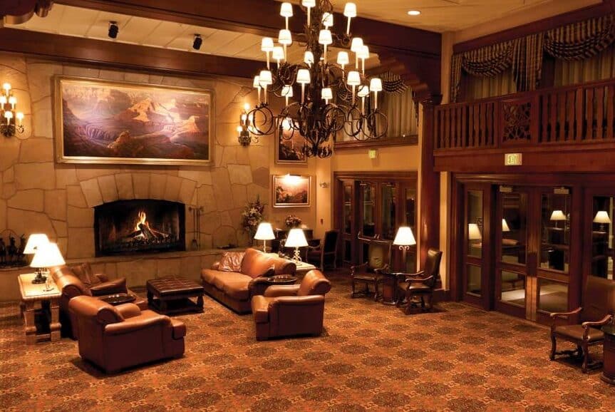 Lobby at the Grand Canyon Railway Hotel. 