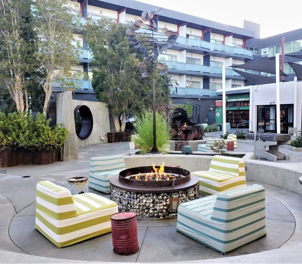 Seating area in The Yard at Hotel Zephyr San Francisco