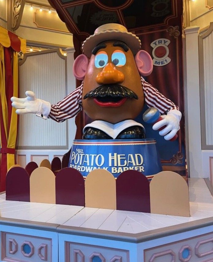 Mr. Potato Head greets you as you get in line for Toy Story Mania.